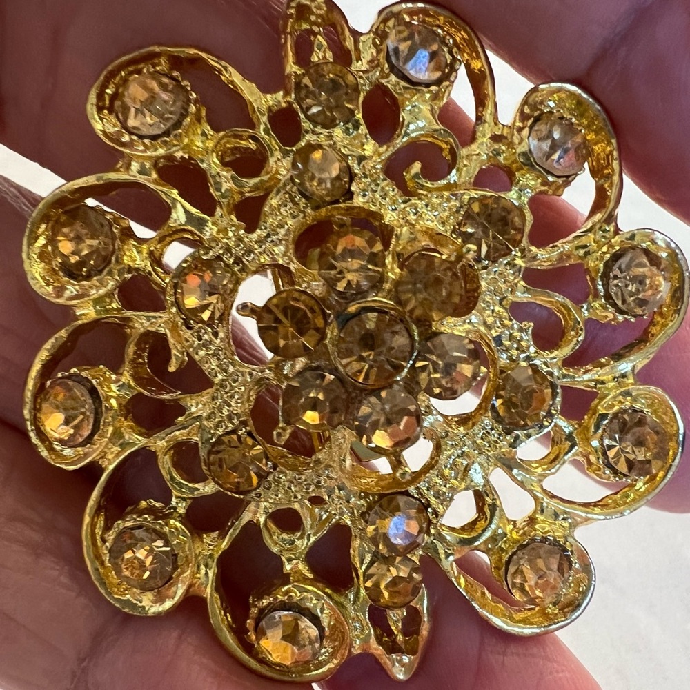 Gold Tone Amber Colorful Rhinestone Flower Slide On Pendant